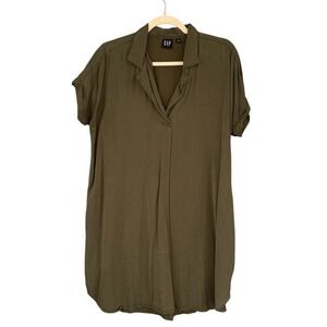 B8‎ GAP Olive Green Utility Shirt Dress Chambray Spring Summer